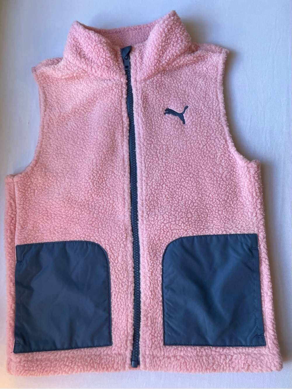 Puma Kids Pink Sherpa Vest with Navy Pockets and Logo